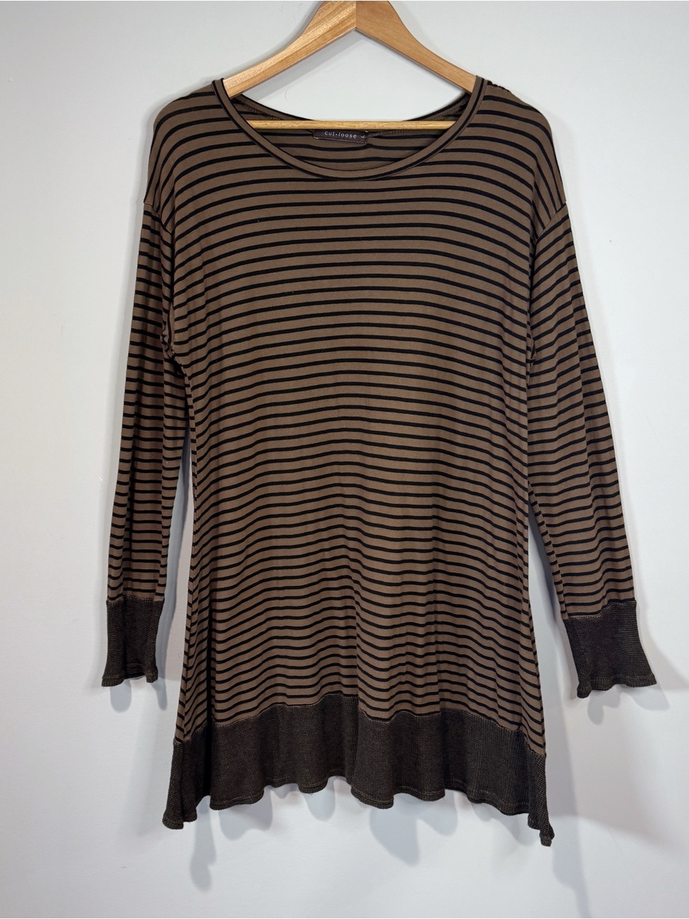 Cut-Loose Brown & Black Striped Tunic Top Cotton Rayon USA Lagenlook Artsy L